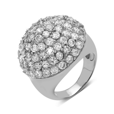 SS Ring Cl Cz Round Dome