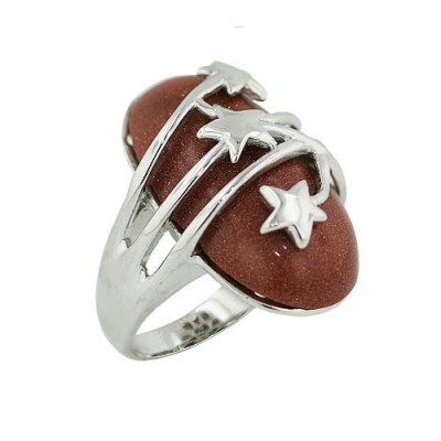 Sterling Silver Ring Oval Gold Snd Cabochon