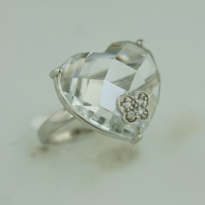 Sterling Silver Ring Clear Cubic Zirconia (W=19.5mm) Chess Cut Heart with Clear Cubic Zirconia