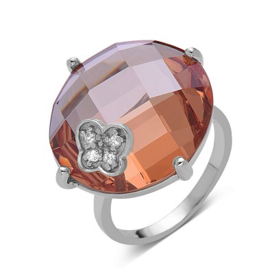 SS Ring 19Mm Round Chess Cut Ch Cz W/ Clr Cz Butte