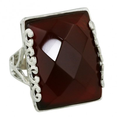 Sterling Silver Ring 24mmx17mm Rectangular Cornelian Chess Cutw/Open