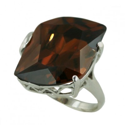 Sterling Silver Ring Co Rhombus with 2 Prongs+Plain Triangles Asid