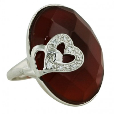 Sterling Silver Ring W=24mm Oval Carnel. Chess Cut with Pave Cubic Zirconia