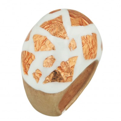 Sterling Silver Ring Rosegold Plate+White Enamel Dome+Rosegold