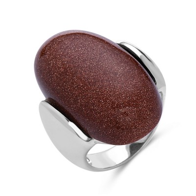SS Ring 31.5X17.5Mm Oval Gold Sand Cabochon ***Sil