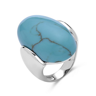 SS Ring 31.5X17.5Mm Oval Faux Tq Cabochon