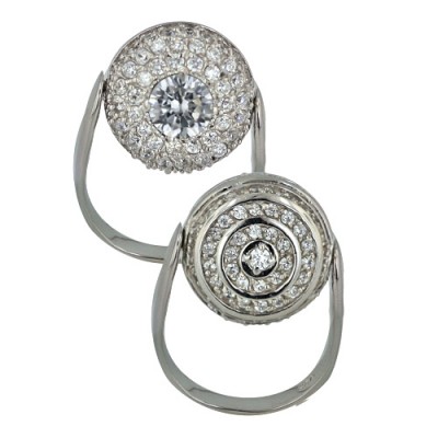 Sterling Silver Ring Flipping Round 1 Side Pave Clear Cubic Zirconia+1 Side with