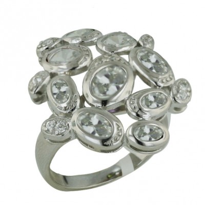 Sterling Silver Ring Mix Clear Cubic Zirconia Oval Join Bezel