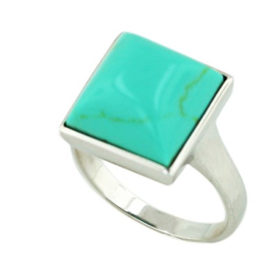 Sterling Silver Ring 12X12mm Square Dome Reconstructed Turquoise