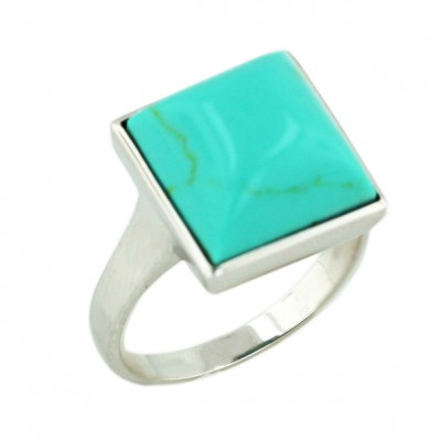 Sterling Silver Ring 12X12mm Square Dome Faux Turquoise