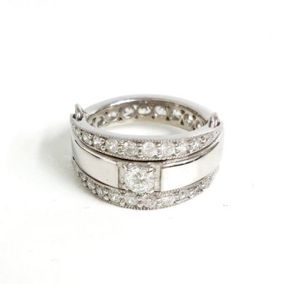 Sterling Silver Ring Clear Cubic Zirconia Solitaire with Cubic Zirconia Aside+Behind