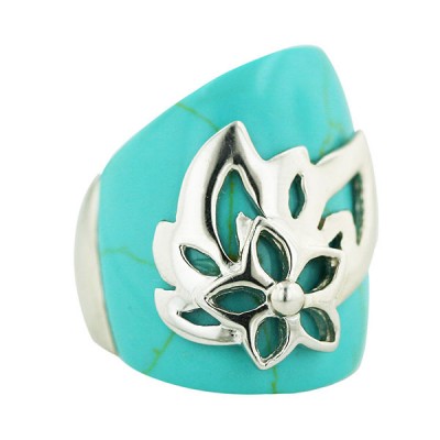 Sterling Silver Ring Faux Turquoise with Plain Flower Ctr