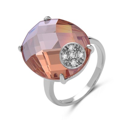 SS Ring 20X16Mm Chess Cut Oval Ch Cz W/ Pave Clr C