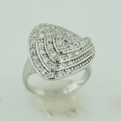 Sterling Silver Ring Clear Rows Folded Up