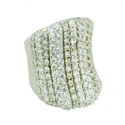 Sterling Silver Ring 12 Vertical Clear Cubic Zirconia Lines