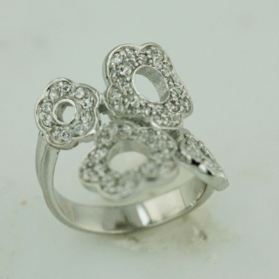 Sterling Silver Ring 4 Pave Clear Cubic Zirconia Open Flower