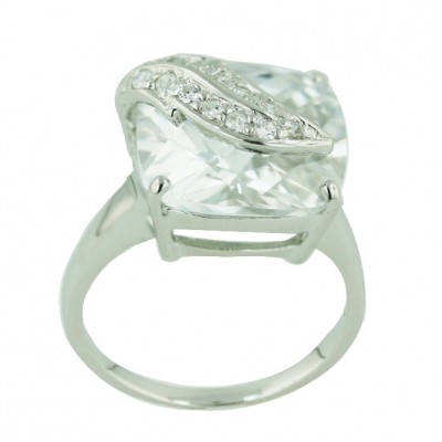 Sterling Silver Ring 14X14mm Chess Cut Cushion Clear Cubic Zirconia with Clear Cubic Zirconia
