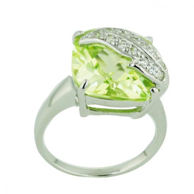 Sterling Silver Ring 14X14mm Chess Cut Cushion Light Per.Cubic Zirconia with Clear