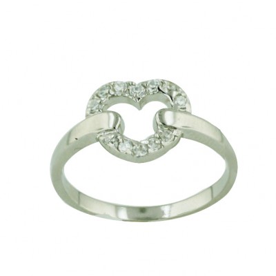 Sterling Silver Ring Clear Cubic Zirconia Open Heart