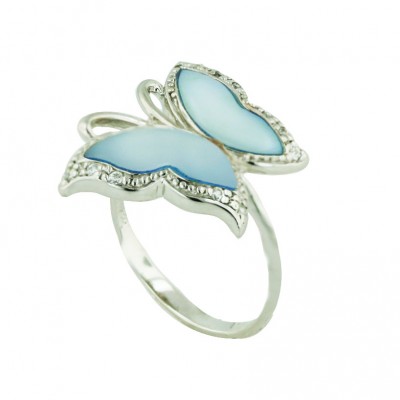 Sterling Silver Ring Blue Mother of Pearl Butterfly