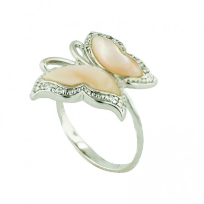 Sterling Silver Ring Pink Mother of Pearl Butterfly