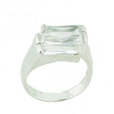 Sterling Silver Ring 3 Clear Cubic Zirconia Baguette