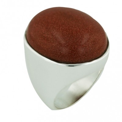 Sterling Silver Ring 27X23mm Oval Cabochon Gold Sand--E-coated - 7