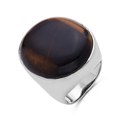 SS Ring 27X23Mm Oval Cabochon Tiger Eyes***Ec