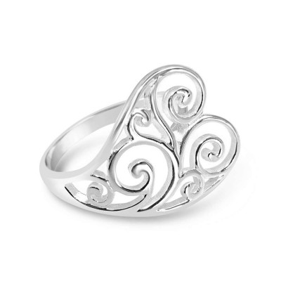 Sterling Silver Ring Open Filigree 1 Side Heart--E-Coated