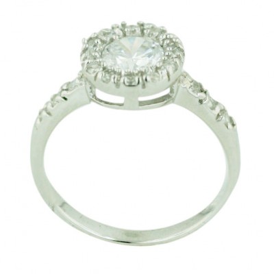 Sterling Silver Ring 6mm Round Clear Cubic Zirconia+Around