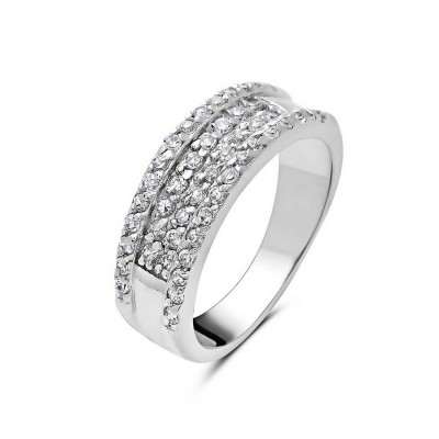 Sterling Silver Ring 4 Clear Cubic Zirconia Lines