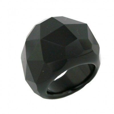 Sterling Silver Ring Chess Cut Onyx-No.038-1 (61)