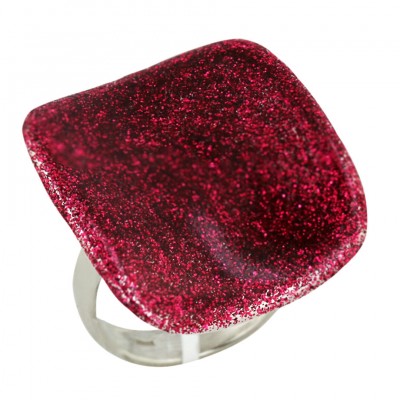 Sterling Silver Ring 31X29mm Shimmering Fuchsia Enamel Slope Cu