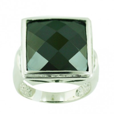 Sterling Silver Ring 17.5X17.5mm Black Cubic Zirconia Square Chess Cut--E-coated/Nickle Free--