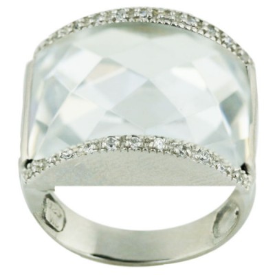 Sterling Silver Ring 18X22mm Clear Cubic Zirconia Chess Cut with Clear Cubic Zirconia Top+Bottom - 8