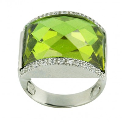 Sterling Silver Ring 18X22mm Light Gr Cubic Zirconia with Clear Cubic Zirconia Top+Bottom --Rhodium Plating