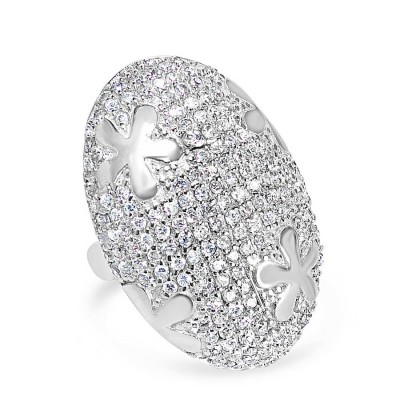 Sterling Silver Ring W=19.5mm Clear Cubic Zirconia Oval with Plain Clover