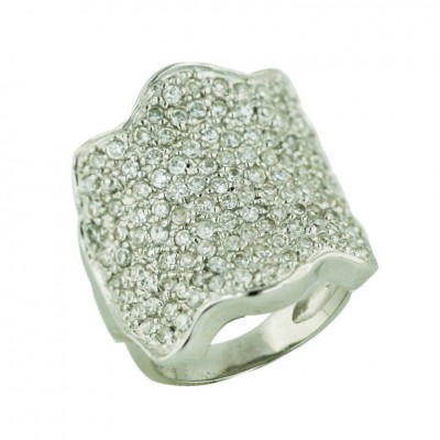 Sterling Silver Ring Clear Cubic Zirconia Concave with Wavy Sides