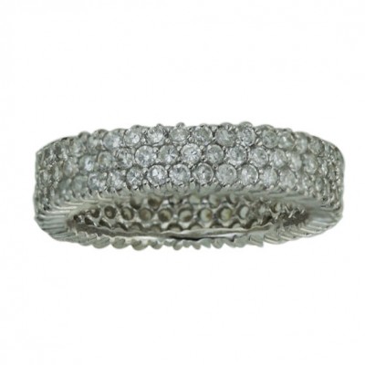 Sterling Silver Ring Triple Clear Cubic Zirconia Eternity Band