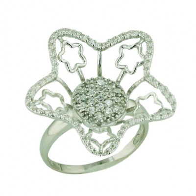 Sterling Silver Burst Out Star with Pave Clear Cubic Zirconia Ctr