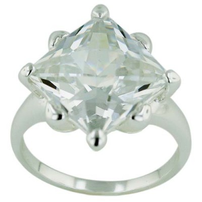 Sterling Silver Ring 12X12mm Clear Cubic Zirconia Square Chess Cut-E-coated/Nickle Free--