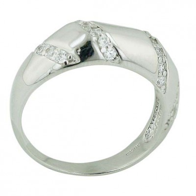 Sterling Silver Ring Clear Cubic Zirconia Cross Lines Chess Cut--Rhodium Plating/Nickle Free--