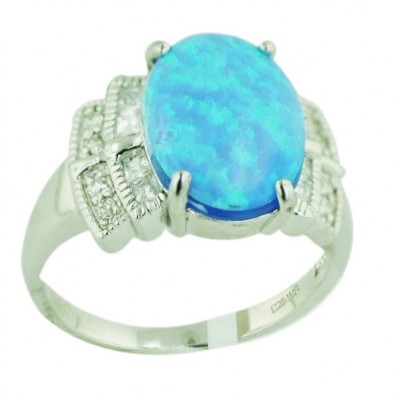 Sterling Silver Ring 10mm Oval Sny. Opal#6 Sparks Green Sky with C