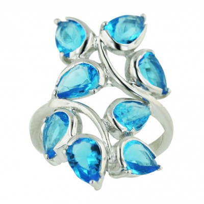 Sterling Silver Ring 8 Blue Topaz Tear Drop Leaf--E-coated/Nickle Free-- - 8