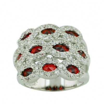 Sterling Silver Ring 10 Garnet Cubic Zirconia Oval with Champagne+Olivine Cubic Zirconia