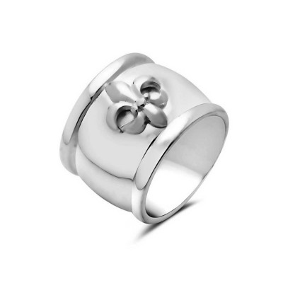 Sterling Silver Ring Plain Band with Fleur De Lis--E-coated/Nickle Free--