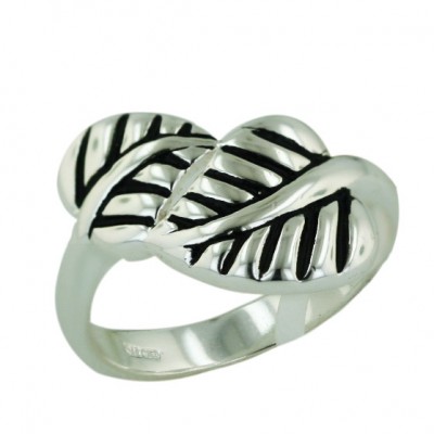 Sterling Silver Ring Plain Oppositive Leaf Lined Texture Oxidized--E