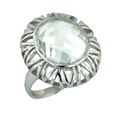 Sterling Silver Ring 16mm Clear Cubic Zirconia Round Chess Cut Bezel Set--Rhodium Plating/