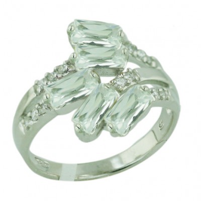 Sterling Silver Ring Clear Cubic Zirconia Baguette with Clear Cubic Zirconia