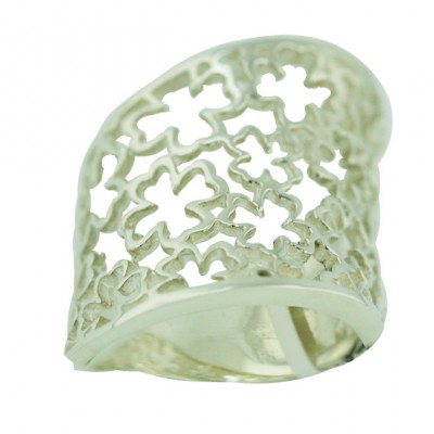 Sterling Silver Ring Slanted Multicolor Open Clover--Silver Plate